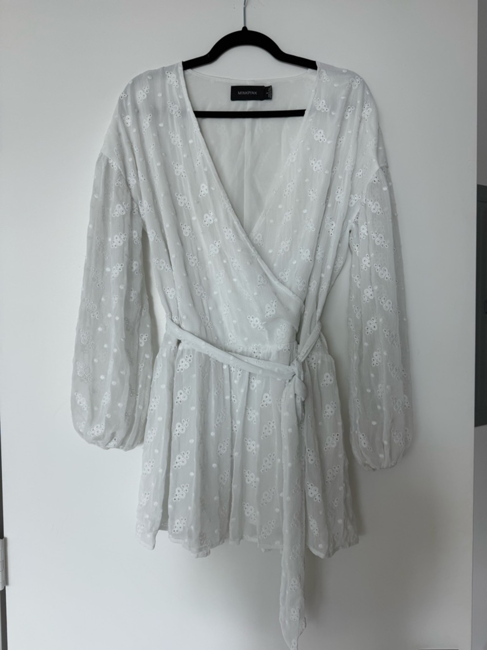 MINKPINK White Eyelet Wrap Mini Dress